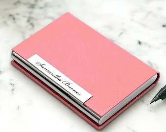 Personalized BUSINESS CARD HOLDER Case Gift for Women Mom Her Gift Realtor Pink Rose Gold Girl Boss Lady Birthday Boyfriend Custom Engraved