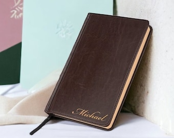 Personalized LEATHER JOURNAL for Men Notebook Cover Custom Engraved Graduation Groomsmen Gifts for Dad Him Boyfriend Gift for Women Her Mom