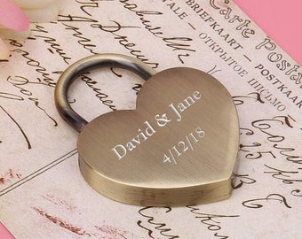 Personalized HEART LOVE LOCK Padlock Couples Custom Engraved Gifts for Him Her Boyfriend Girlfriend Anniversary Bridge Wedding Engagement