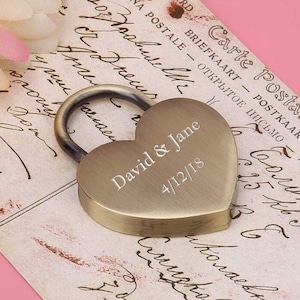 Personalized HEART LOCK Love Padlock Couples Gift for Him Dad Men Her Mom Girlfriend Husband Promise Bridge Wedding Birthday Custom Engraved