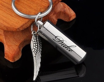 Personalized URN KEYCHAIN Cremation Jewelry for Men Women Human Ashes Keepsake Dog Cat Hair Pet Memorial Sympathy Waterproof Custom Engraved