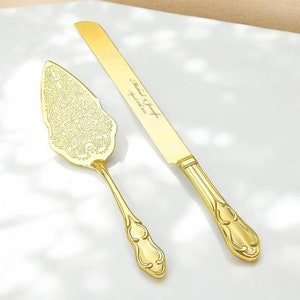Personalized Wedding CAKE CUTTING SET Gold Elegant Serving Knive Cutter Server Knife Garden Modern Rustic Vintage Classic Custom Engraved