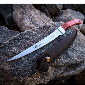 Personalized FILLET KNIFE & SHEATH Fishing Gift Groomsmen Gift for Him Dad Men Hunting Camping Birthday Boyfriend Grandpa Custom Engraved