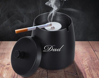 Personalized ASHTRAY & LID Custom Engraved Ash Tray Cigars Cigarettes Smoker Groomsmen Gifts for Dad Him Boyfriend Gift for Men Husband Son