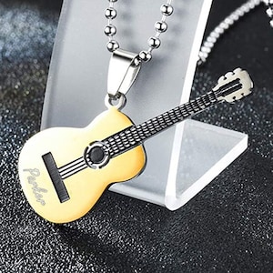 Personalized GUITAR NECKLACE Necklaces Groomsmen Gift for Him Dad Men Gift for Band Guitarist Rock Birthday Boyfriend Custom Engraved