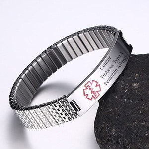 Personalized MEDICAL ID BRACELET Alert Jewelry Parents Gift for Mom Grandma Women Emergency Contact Birthday Boyfriend Custom Engraved