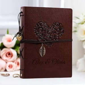 ÁLBUM DE FOTOS DE CUERO personalizado Álbum de recortes de fotos Compromiso Boda Regalo para él Papá Hombres Ella Mamá Mujeres Parejas Bebé Grabado personalizado