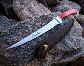 Personalized FILLET KNIFE & SHEATH Fishing Lover Birthday Gift for Him Dad Men Boyfriend Grandpa Hunting Camping Fathers Day Custom Engraved