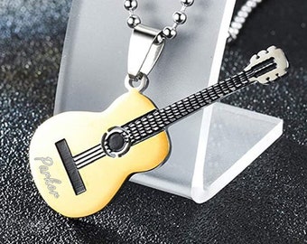 Personalized GUITAR NECKLACE Necklaces Groomsmen Gifts for Dad Him Boyfriend Gift for Men Band Guitarist Rock Custom Engraved Birthday