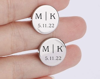 Personalized CUFFLINKS for Groom Cuff Links Groomsmen Gift for Him Dad Men Father of Bride Groom Wedding Silver Gold Black Fathers Day