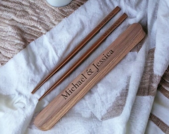 Personalized WOOD CHOPSTICKS & CASE Chop Sticks Wedding Bridesmaid Birthday Gift for Her Women Mom Him Home Cooking Kitchen Custom Mothers