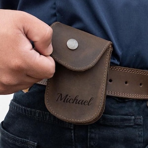 Funda de cuero personalizada, riñonera, cartera, llavero, regalo para padrinos de boda, papá, hombre, él, abuelo, hijo, EDC.