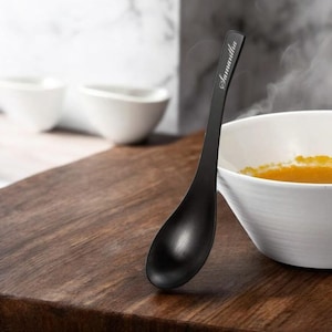 Personalized SOUP SPOON Dinnerware Utensil Wedding Home Gift for Mom Women Kitchen Her Mom Kids Children BLACK (Single) Custom Engraved