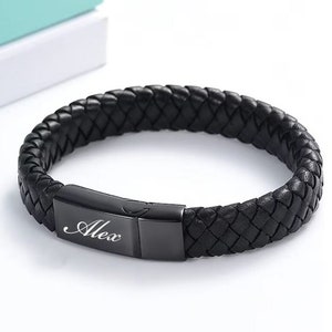 Personalized MENS BRACELET Jewelry Custom Engraved Leather