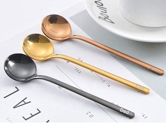 Personalized Coffee SPOON Small Espresso Custom Engraved Utensil Dessert Teaspoon Wedding Bridesmaid Gifts for Her Mom Women Home Kitchen