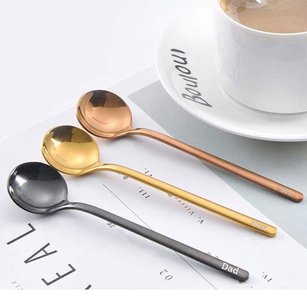 Personalized Coffee SPOON Small Espresso Custom Engraved Utensil Dessert Teaspoon Wedding Bridesmaid Gifts for Her Mom Women Home Kitchen