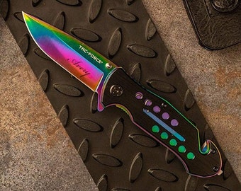 Personalized RAINBOW SPECTRUM Pocket Knive For Men with Clip Knives Knife Engraved Groomsmen Gifts for Dad Him Son Boyfriend Gift Multitool