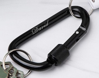 Personalized CARABINER Custom Engraved Keyring Carabiners Keychain Groomsmen Gifts for Him Dad Boyfriend Men Son Camping Hiking Outdoor Car