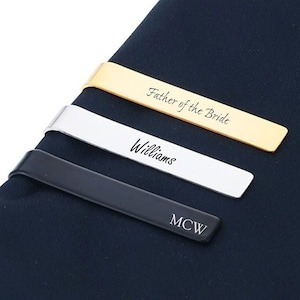 Personalized TIE CLIP for Groomsmen Wedding Groom Groomsmen Gift for Him Dad Men Silver Gold Black Birthday Boyfriend Custom Engraved Name