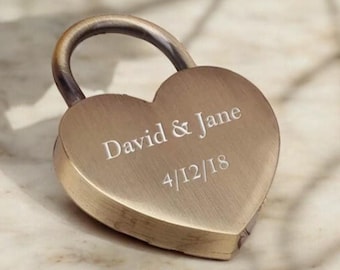 Personalized HEART LOCK Love Padlock Couples Gift for Him Boyfriend Men Her Mom Girlfriend Husband Promise Bridge Wedding Custom Engraved