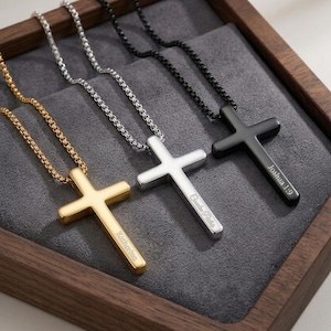 Personalized CROSS NECKLACE Pendant Men Women Custom Unique Christian Catholic Confirmation Birthday Gift for Him Her Mom Dad Fathers Day