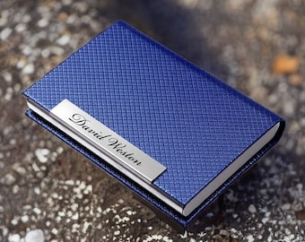 Personalized BUSINESS CARD HOLDER Case Groomsmen Gift for Him Dad Men Doctor Realtor Boss Corporate Office Birthday Custom Engraved