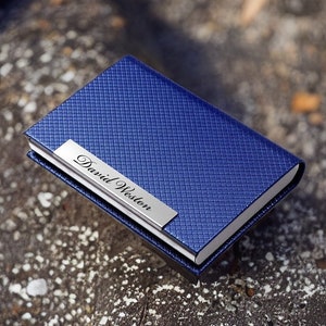 Personalized BUSINESS CARD HOLDER Case Groomsmen Gift for Him Dad Men Doctor Realtor Boss Corporate Office Birthday Custom Engraved