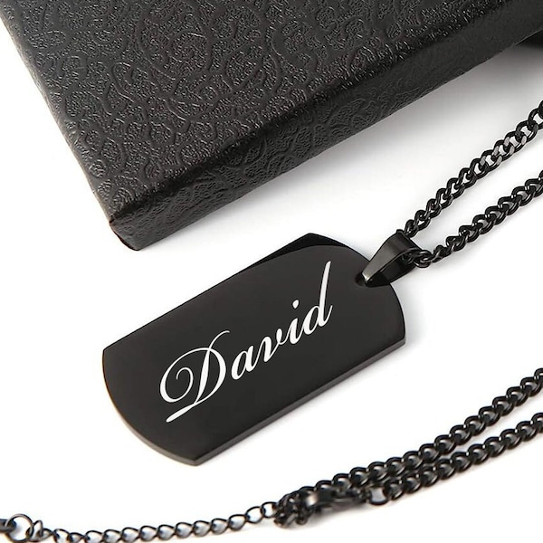 Personalized DOGTAG NECKLACE for Men Custom Engraved Dog Tag Name Pendant Military Veteran Necklaces Gifts for Him Dad Boys Boyfriend