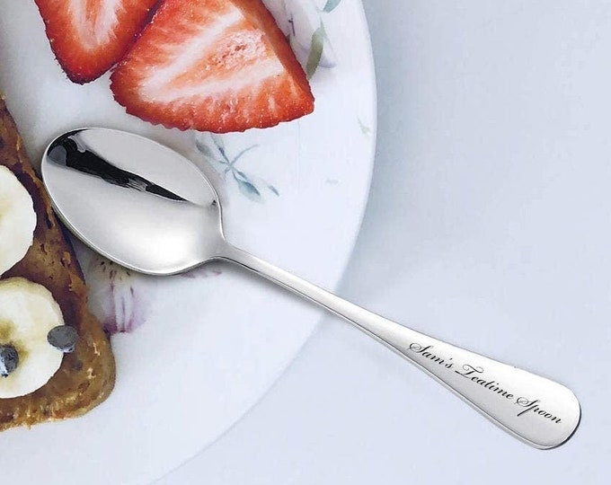 Personalized SPOON Teaspoon Custom Engraved Dinnerware Utensil Dessert Wedding Favors Bridesmaid Gifts for Her Gifts for Mom Kitchen