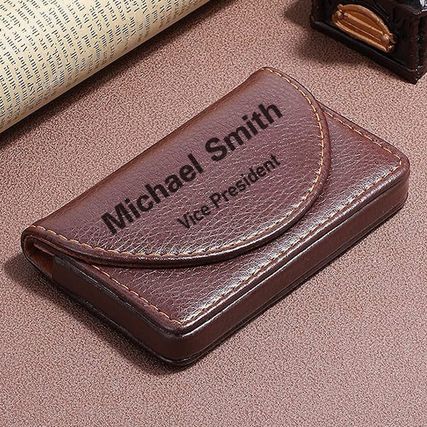 Personalized BUSINESS CARD HOLDER Custom Engraved Case Groomsmen Gifts for Dad Him Boyfriend Gift for Men Gifts for Her Office Birthday