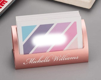 Personalized BUSINESS CARD HOLDER Stand Case Custom Engraved Office Birthday Gifts for Mom Her Women Girlfriend Boss Pink Rose Gold