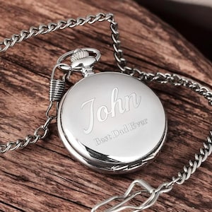 Personalized POCKET WATCH & CHAIN Groomsmen Birthday Gift for Him Dad Men Boyfriend Son Wedding Anniversary Custom Engraved Engraved