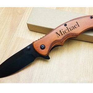 Personalized POCKET KNIVE for with Clip Knives Wedding Groomsmen Gift for Him Dad Men Gift Fifth 5th Wood Anniversary Birthday