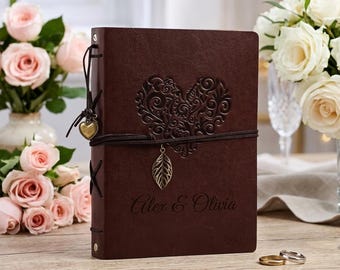 Personalized LEATHER PHOTO ALBUM Picture Scrapbook Couple Anniversary Birthday Wedding Gift for Her Mom Women Custom Engraved Engraved