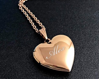 Personalized PICTURE NECKLACE Photo Locket Custom Engraved HEART Necklaces Jewelry Birthday Gifts for Her Women Couples Boyfriend Girlfriend