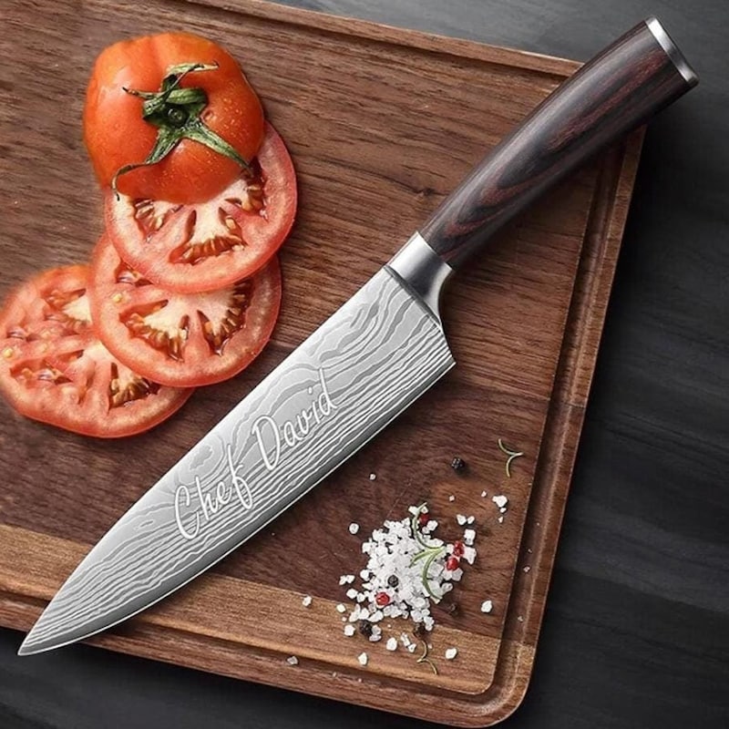 Personalized CHEF KNIFE Housewarming Kitchen Cooking Home Groomsmen Gift for Him Dad Men Her Mom Women Wedding Birthday Custom Engraved