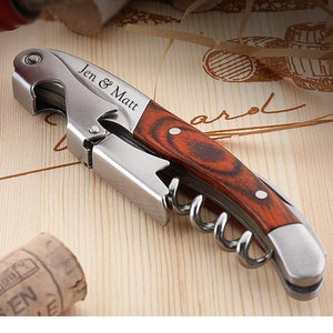 Personalized CORKSCREW Custom Engraved Wine Bottle Opener Groomsmen Gifts for Dad Him Men Boyfriend Her Women Mom Wedding Home Housewarming