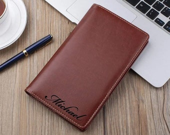 Personalized LEATHER CARD ORGANIZER Custom Engraved Business Card Holder Case Groomsmen Gifts for Dad Him Men Boyfriend Gifts for Her Mom