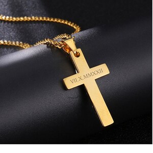 Personalized CROSS NECKLACE for Men Women Pendant Gold Silver Black Boys Catholic Christian Gift for Him Her Baptism Unique Custom Engraved