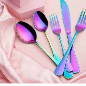 Personalized SPOON Rainbow Spectrum Oil Dinnerware Utensil Wedding Gifts for Her Mom Kitchen Cutlery Chef Custom Engraved (Single)