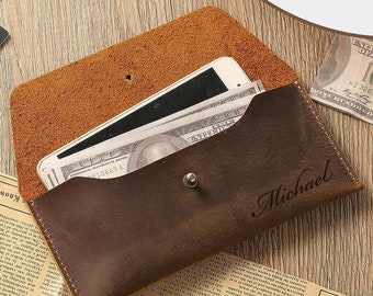 Cartera de cuero personalizada con sobre, carpeta, efectivo, regalo para padrinos de boda, papá, hombres, billeteras, bolso de mano, bolso de cumpleaños, grabado personalizado