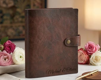 Personalized LEATHER PHOTO ALBUM Wedding Picture Scrapbook Couple Anniversary Birthday Gift for Her Mom Dad Women Boyfriend Custom Engraved