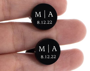 Personalized CUFFLINKS for Men Groom Cuff Links for Groomsmen Gifts for Dad Him Initials Custom Engraved Father of Bride Wedding Fathers Day