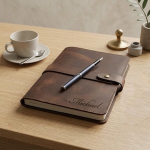 Personalized LEATHER JOURNAL for Men Women Travel Diary Notebook Graduation Birthday Gift for Him Her Teacher Coach Wedding Custom Engraved