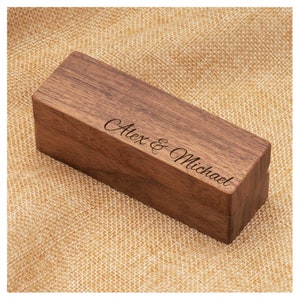 Personalized RING BOX Holder Bearer Custom Engraved Jewelry Engagement Proposal Boxes Wedding Walnut Wood Mom Gifts for Her Wife Girlfriend