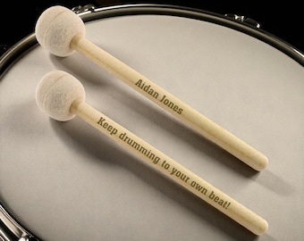 Personalized Felt DRUM MALLET Drumsticks Percussion Snare Bass Marching Band Drummer Birthday Gift for Him Dad (Pair) Custom Engraved