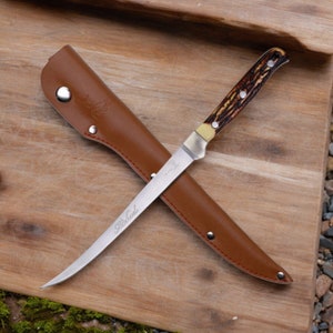 Personalized Fishing Gift FILLET KNIFE & SHEATH Groomsmen Gift for Dad Men Hunting Birthday Boyfriend Grandpa Custom Engraved