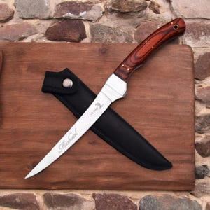 Personalized FILLET KNIFE & SHEATH Fishing Gift Groomsmen Gift for Him Dad Men Hunting Camping Birthday Boyfriend Grandpa Custom Engraved