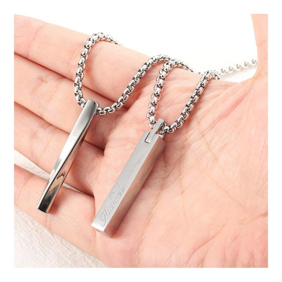 Personalized CUBE BAR NECKLACE for Women Black Silver Name Pendant