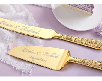 Personalized Wedding CAKE CUTTING SET Gold Silver Cutter Knife Serving Server Knive Custom Engraved Minimalist Vintage Modern Bride Groom